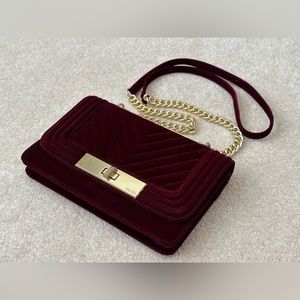Aldo - Velvet Crossbody/Shoulder Bag, Red & Gold